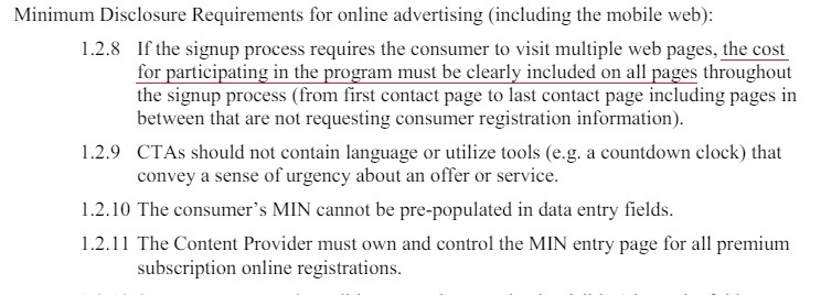Canadian Common Short Code Guidelines: Minimum Disclosure for online advertising section