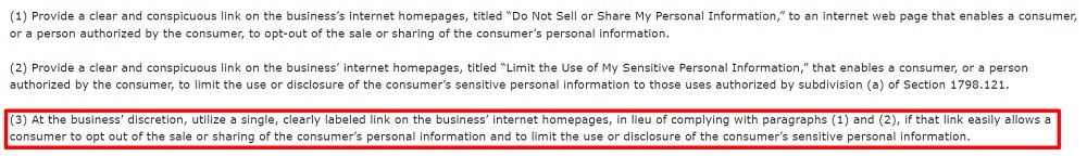 California Legislative Information: CCPA/CRPA Section 1798 135 a 3 - Opt-out methods