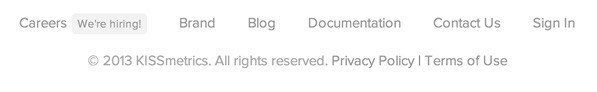 KISSmetrics footer: Links to Terms of Use and Privacy Policy