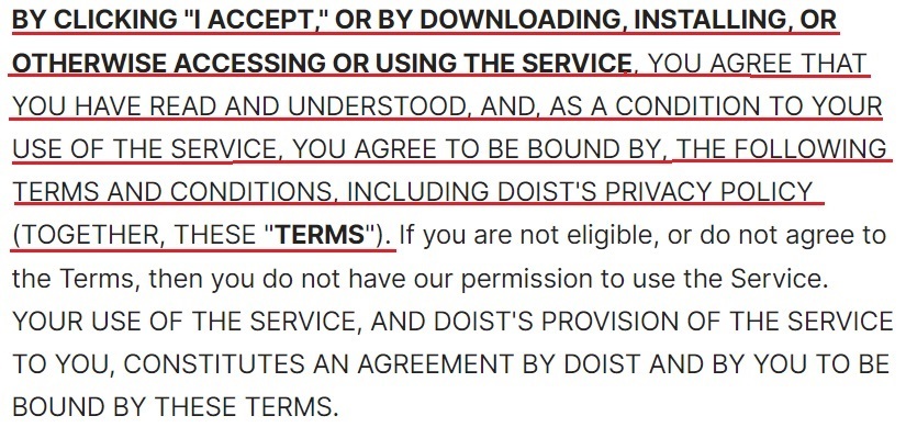 Doist Terms of Service: Intro clause
