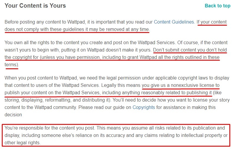 Wattpad Terms of Service: User Generated Content clause