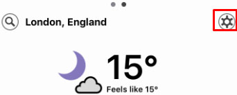Dark Sky mobile app: Settings menu icon  highlighted