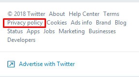 Twitter side menu Privacy Policy link - highlighted